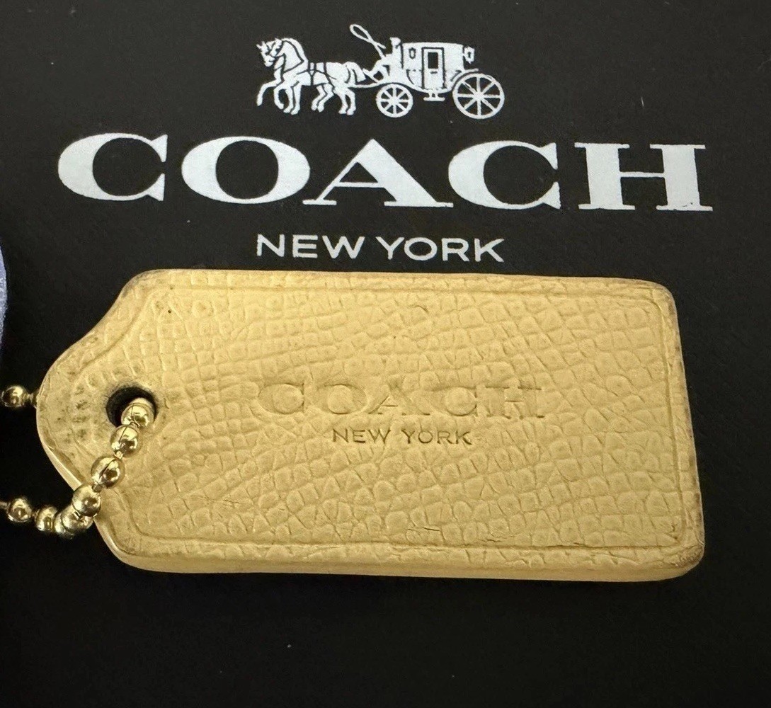 COACH Small Yellow Leather Hang Tag/ Bag Charm/ Gold Chain/ 1.75” x 1.25”