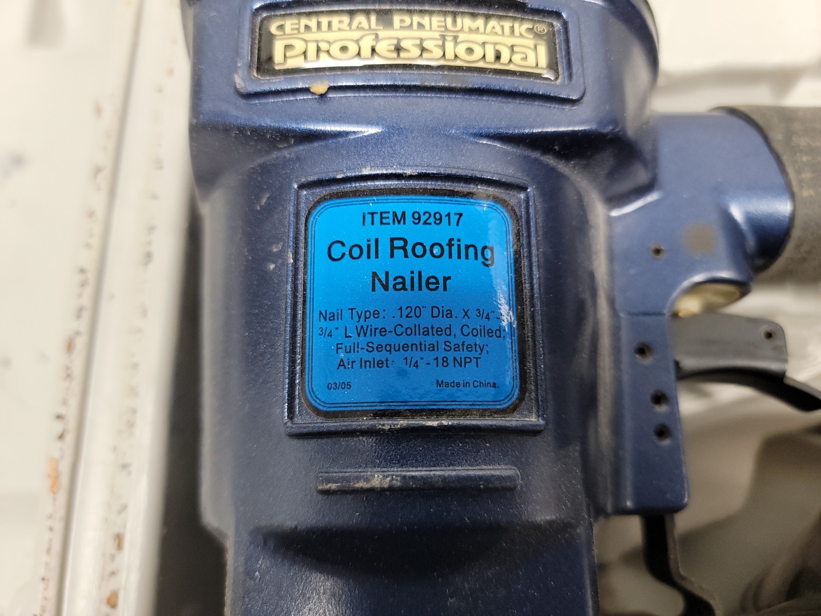Central Pneumatic Coil Roofing Nailer Model 92917