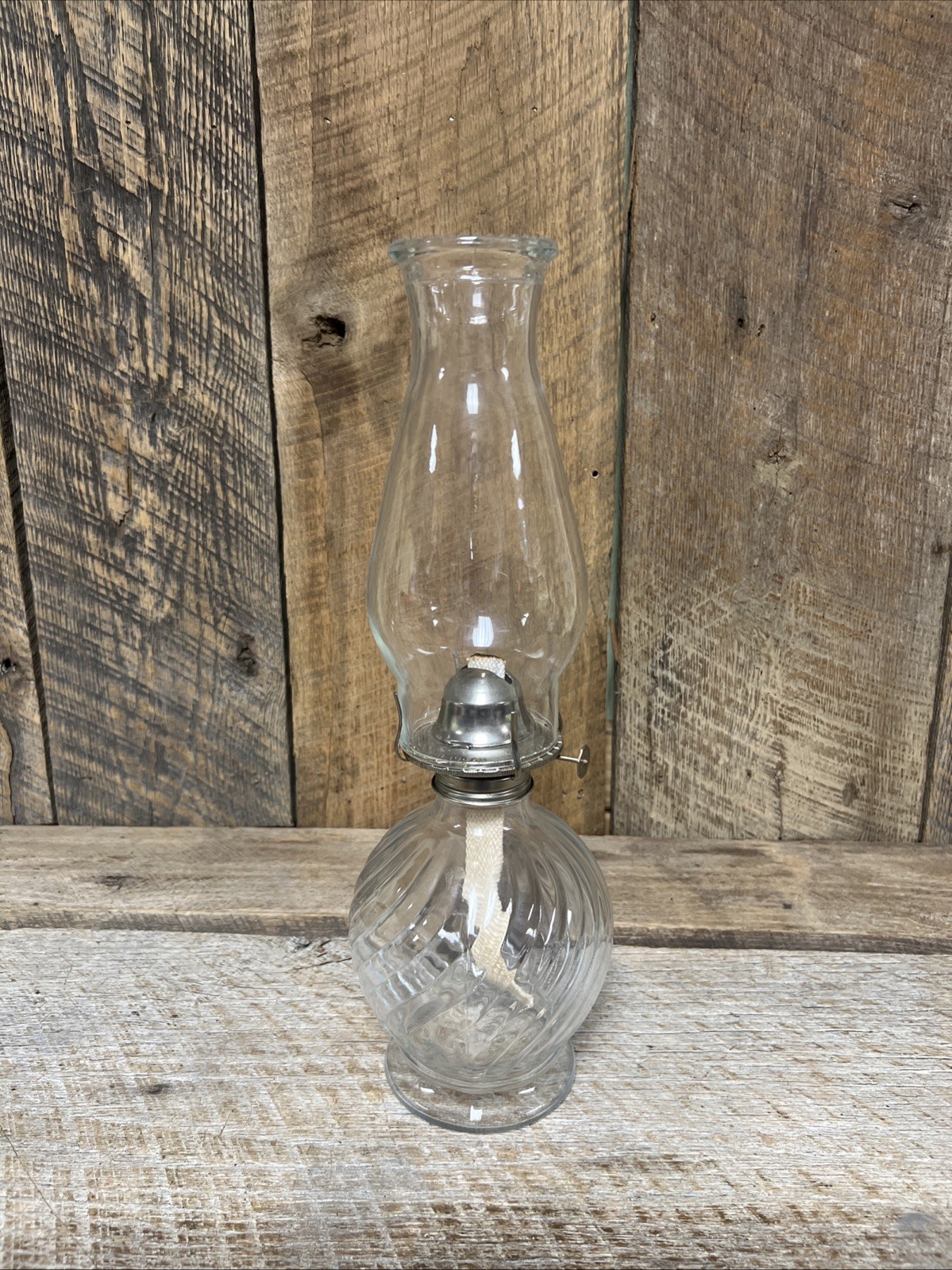 Vintage Kaadan Ltd. 1980 Swirly Clear Glass Lamp Beaded Chimney Primitive Light