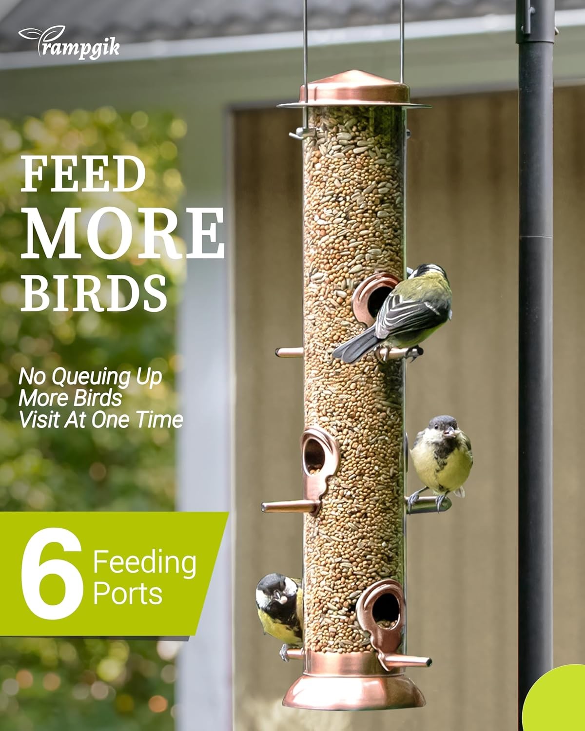 Bird Feeders for Outdoors,15 Inch 6 Ports Metal 15inch,1 Pack, Copper