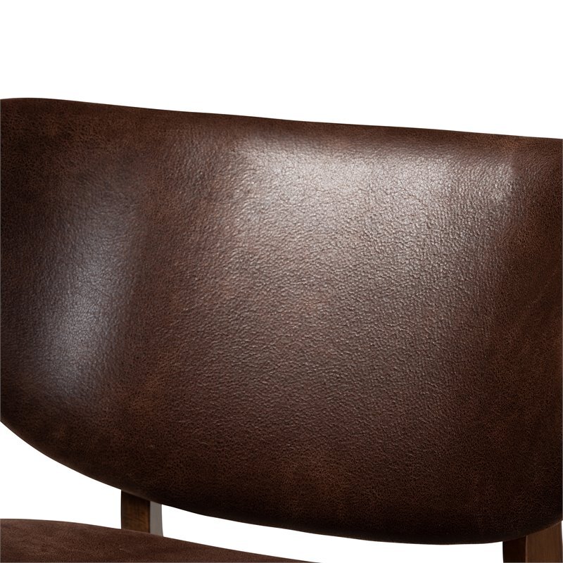 Bowery Hill 16.1" Mid-Century Wood/Faux Leather Accent Chair in Walnut Brown