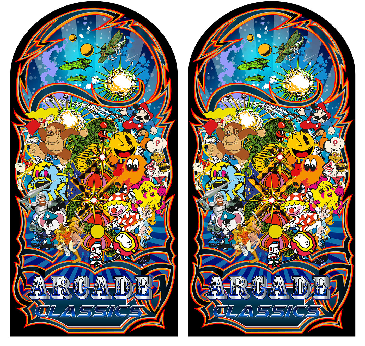 Mame Multicade Classics Side Art Arcade Cabinet Graphics Decals Stickers Set
