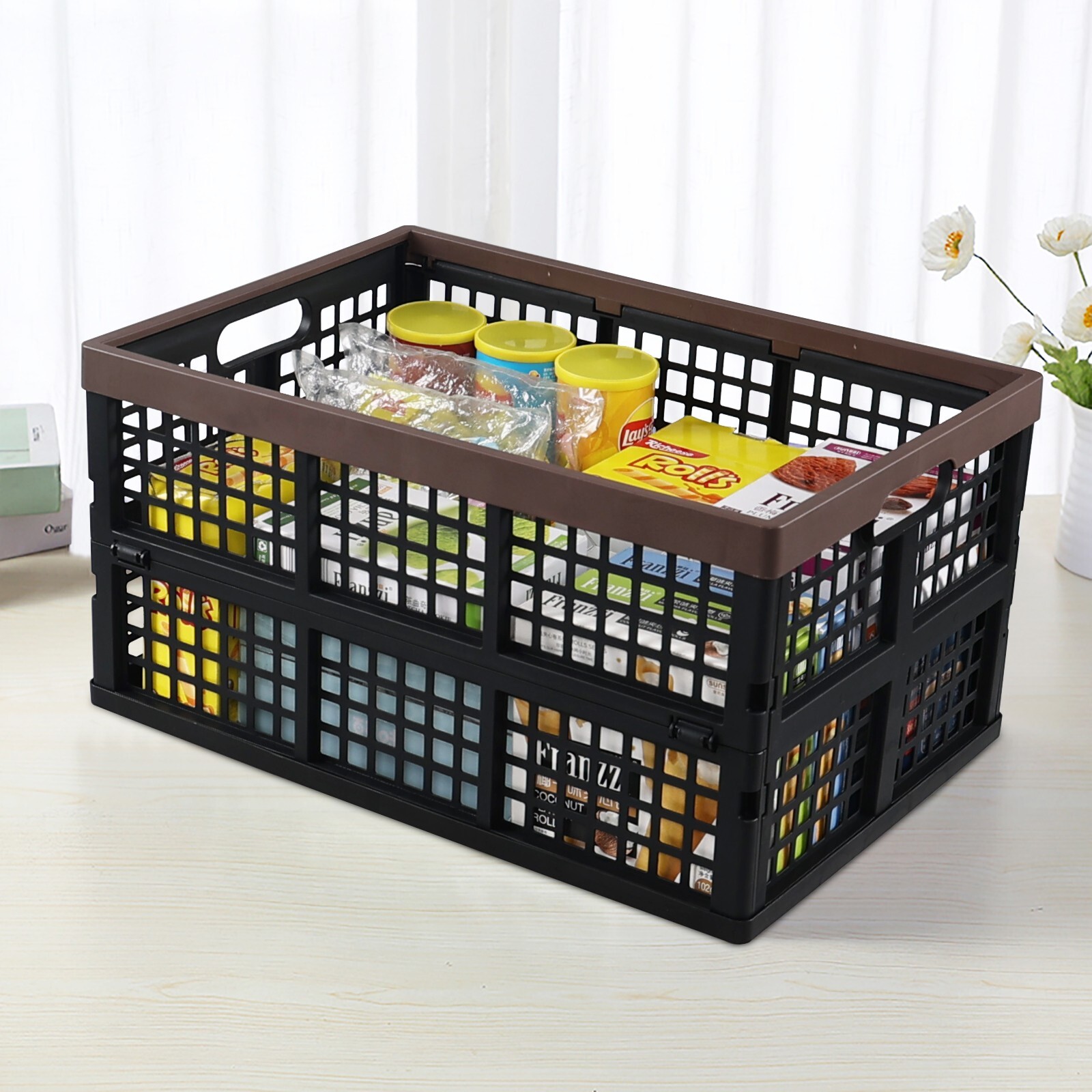 Idotry 42L Plastic Stackable Storage Milk Crate with Handles Heavy Duty (4 Pack)