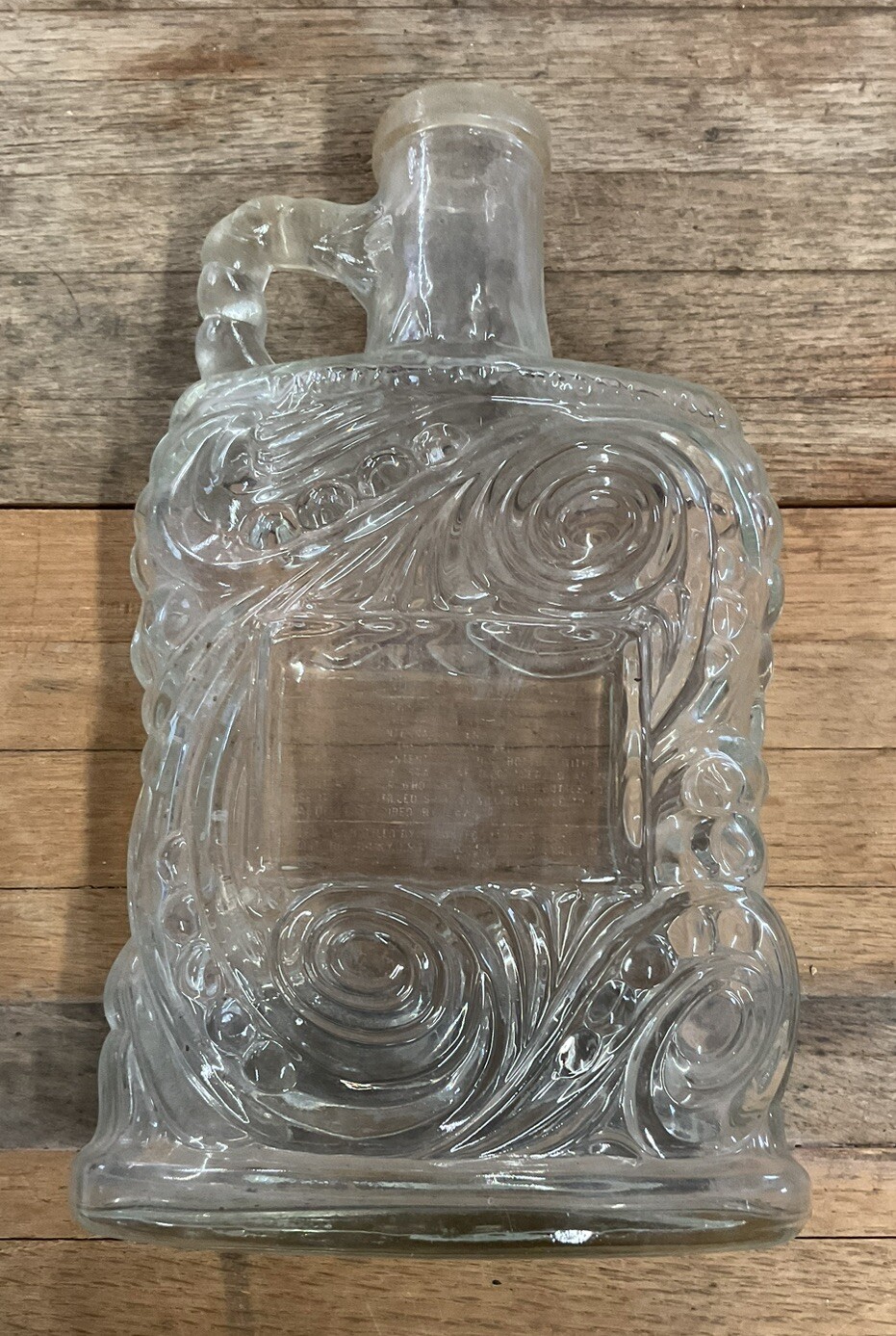 Vintage Etched Glass Liquor Bottle With Handle