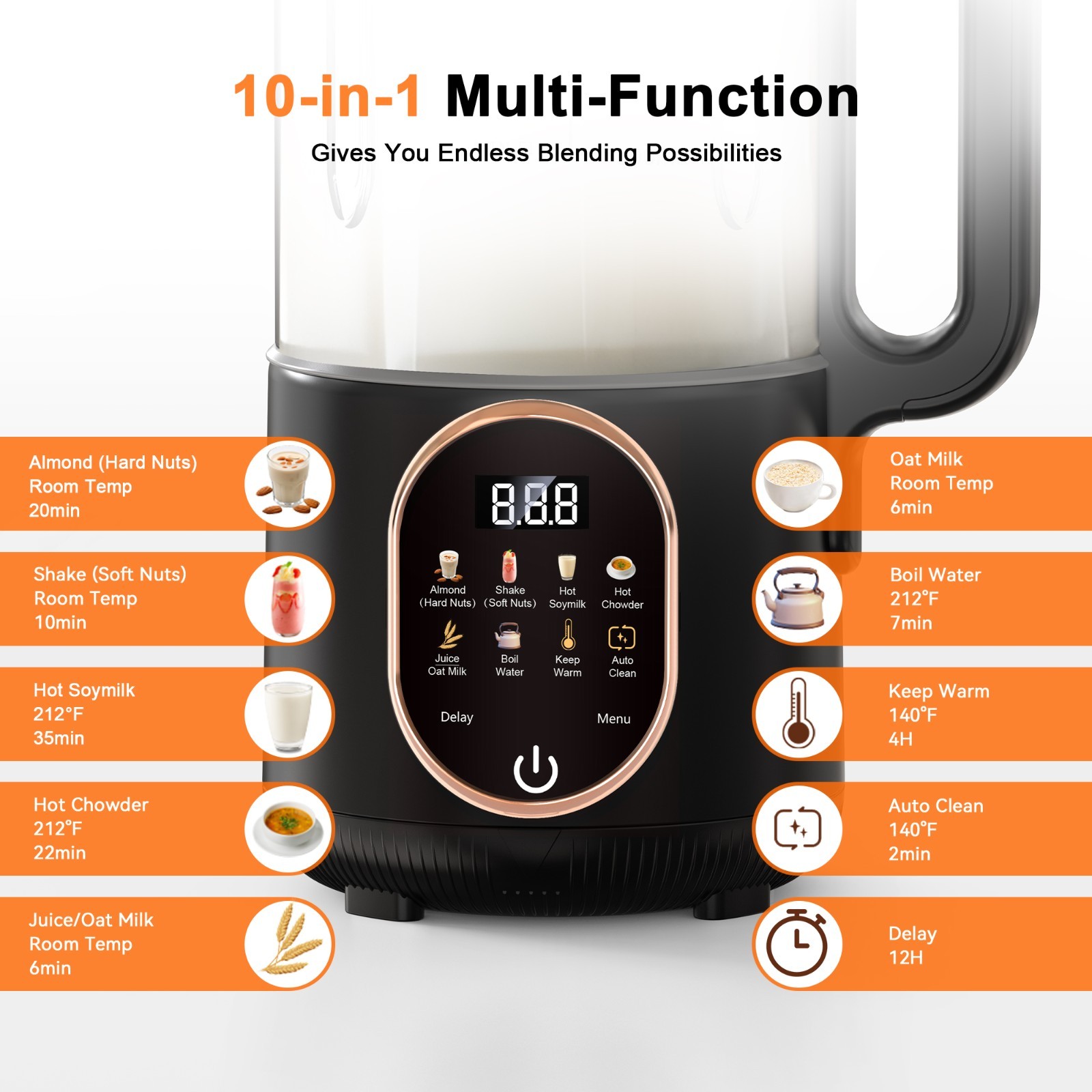 50oz 10-in-1 Nut Milk Maker Automatic Soy Milk Machine,Delay Setting,Self Clean