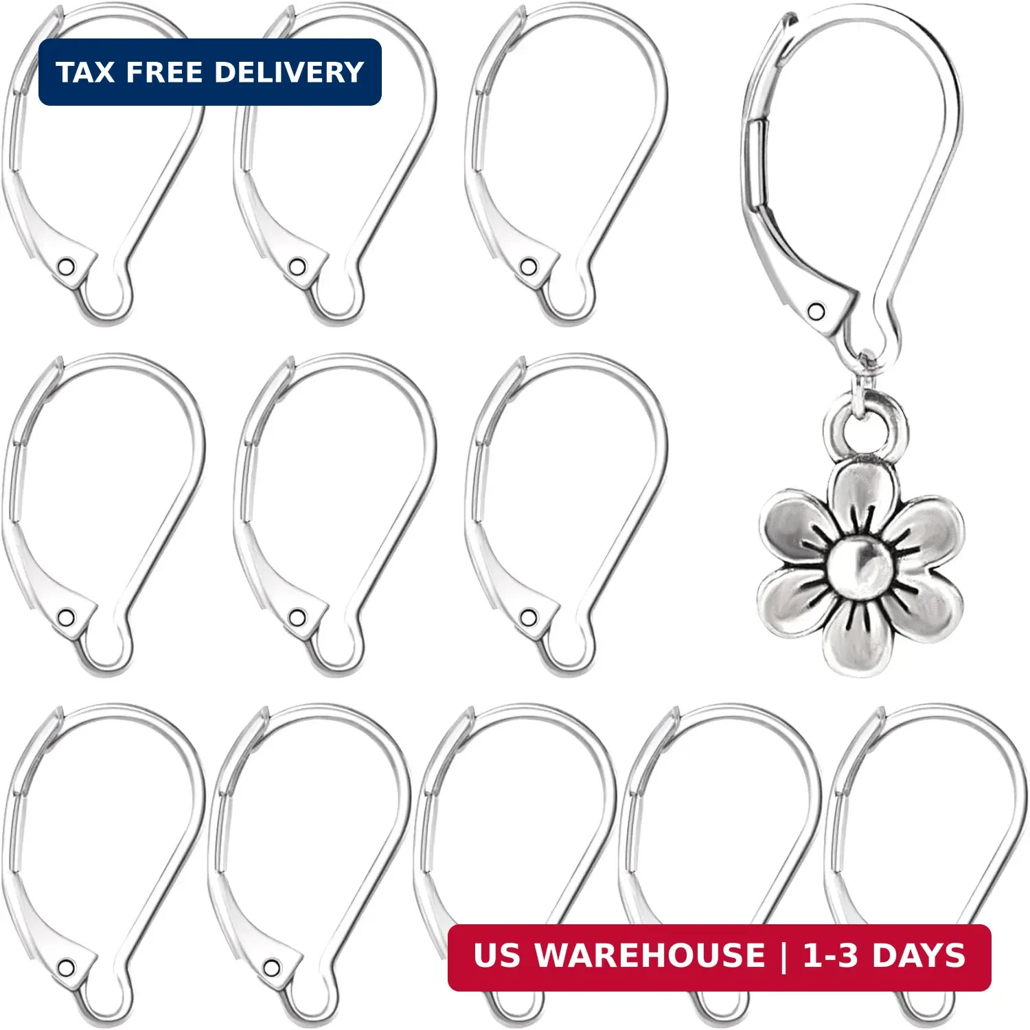 12 Pcs Silver Leverback Earring Hooks, Stainless Steel Clasp Hoop | Hypoallergen