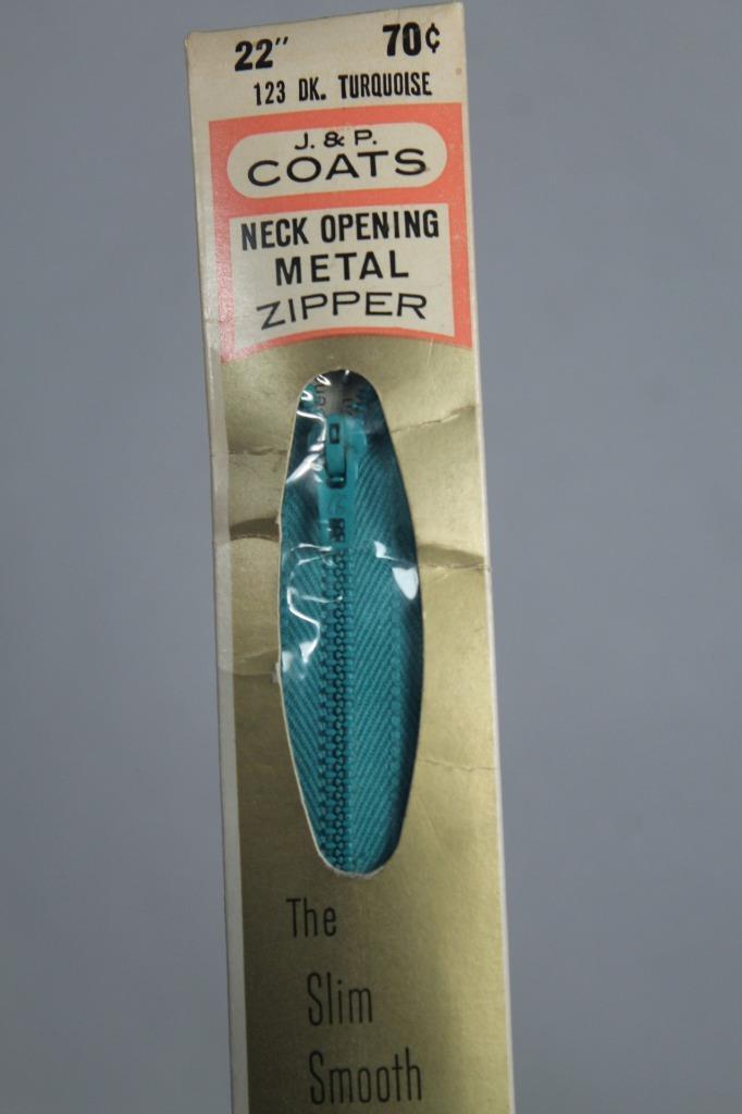Vintage J & P Coats & Clark Metal 22" Zipper -Neck-Dark Turquoise Color #123 NEW