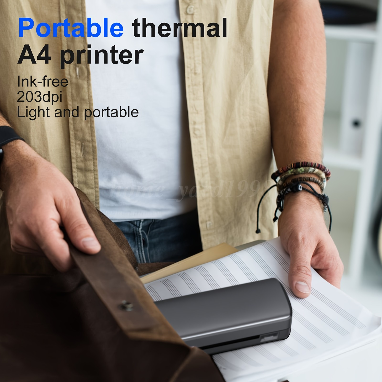 Support A4 Portable Printer Wireless Inkless thermal Printer Bluetoothe Black