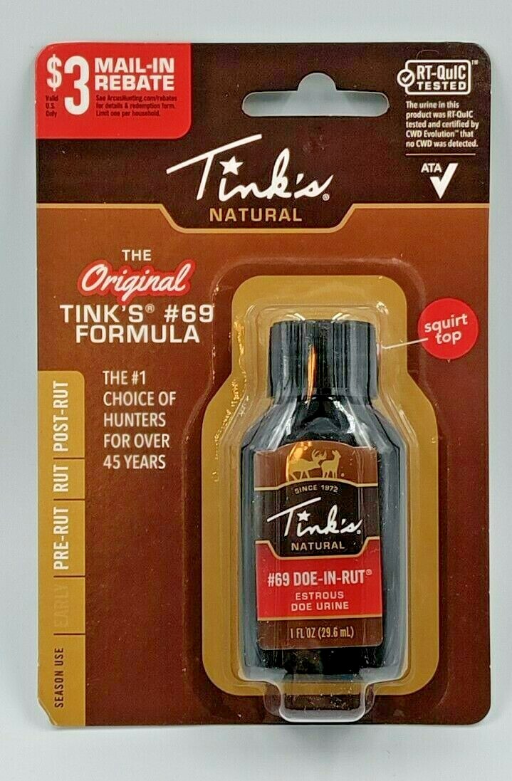 Original TINK'S #69 DOE-IN-RUT Squirt Top Plastic BOTTLE Estrous Urine 1oz W6366