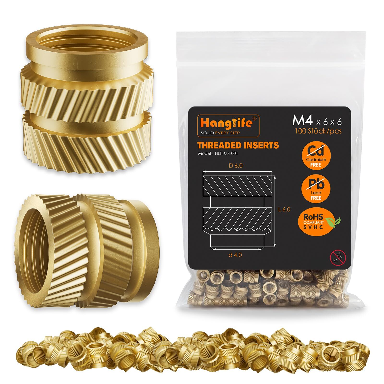 100 PCS Heat-Set Threaded Inserts, M4 Heat Set Insert for 3D Printing Components