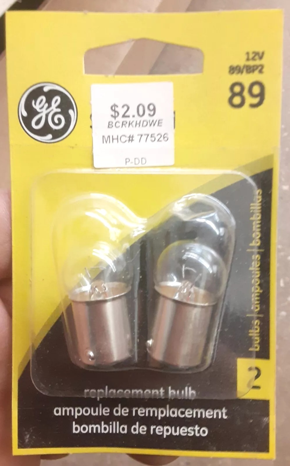 GE Miniature Lamps Bulb No.89-Bp 12 V 2 / Carded
