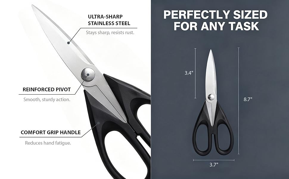 Multipurpose Kitchen Shears, 8.7" Professional Heavy-Duty Scissors, Dishwasher