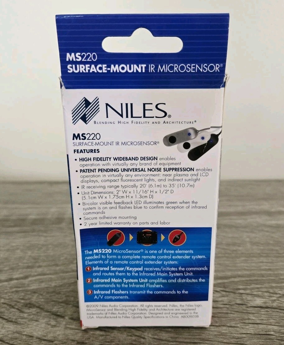 Niles MS220 Surface Mount IR Sensor Black. Free Shipping.