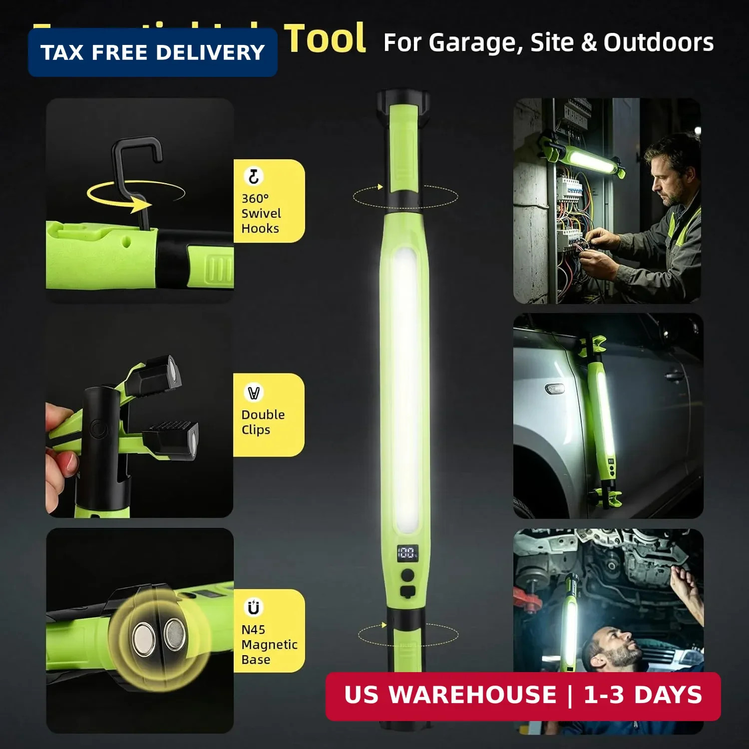2 Pack Rechargeable LED Work Light, 3000LM Portable Mechanic Light with Magnetic