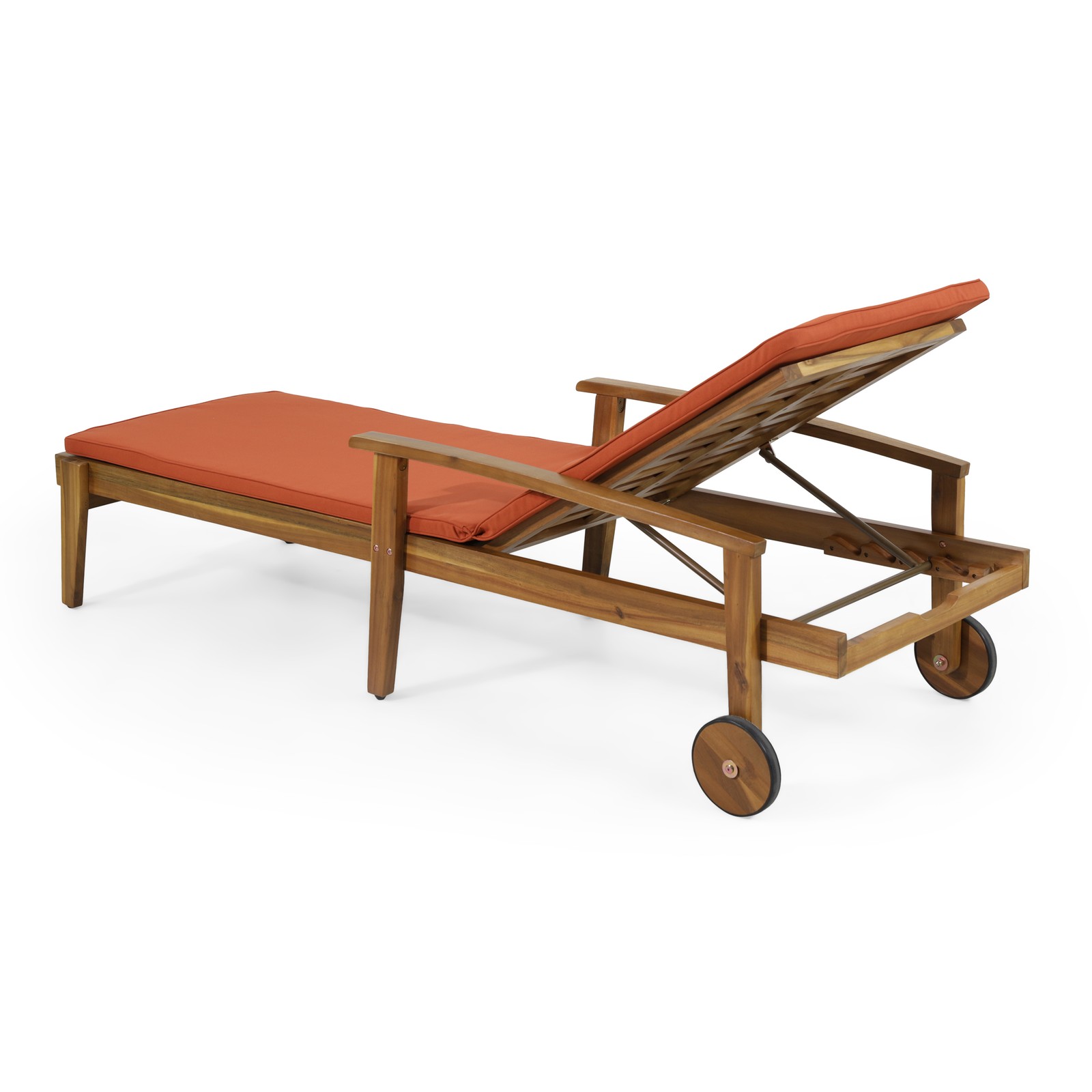 Chaise Lounge Chair w/ Adjustable Recliner & Water-Resistant Orange Cushions