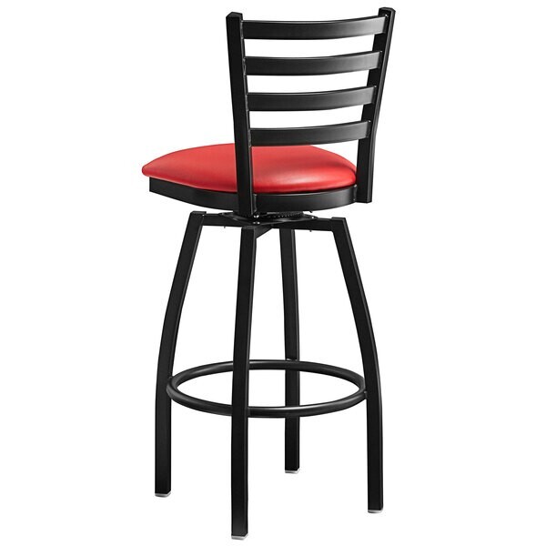 10 PACK Black Ladder Back Swivel Metal Restaurant Barstool With Red Vinyl Seat
