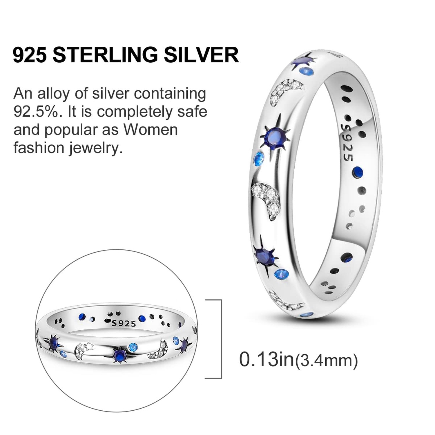 Hapour 925 Sterling Silver Ring for Women,Eternity Gorgeous Rings Stackable R...