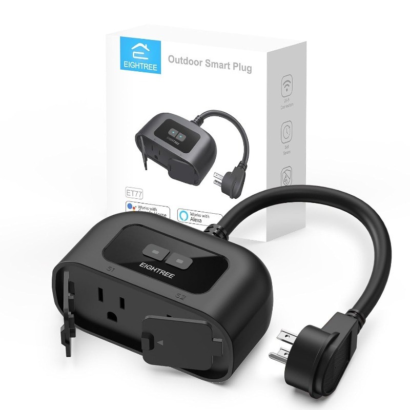 Outdoor Smart Plug Waterproof, Smart Outlet Plug with 2 Independently Controlled