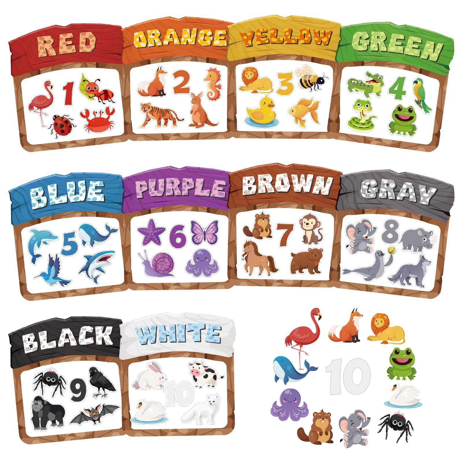 10Pcs Magnetic Color Sorting Set 60 Fridge Magnets for Kids, Cute Animal Refr...