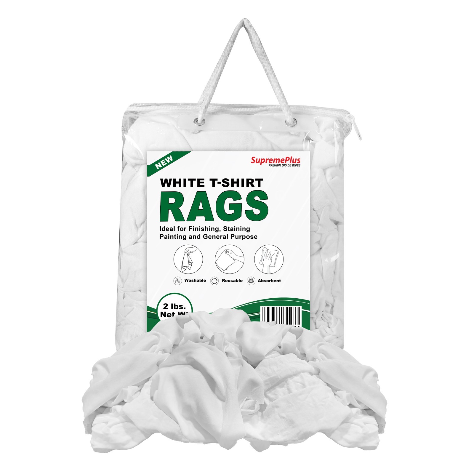 Premium White Knit T-shirt Rags, Bulk Cotton Cloth For Wiping & Cleaning - 2 lbs