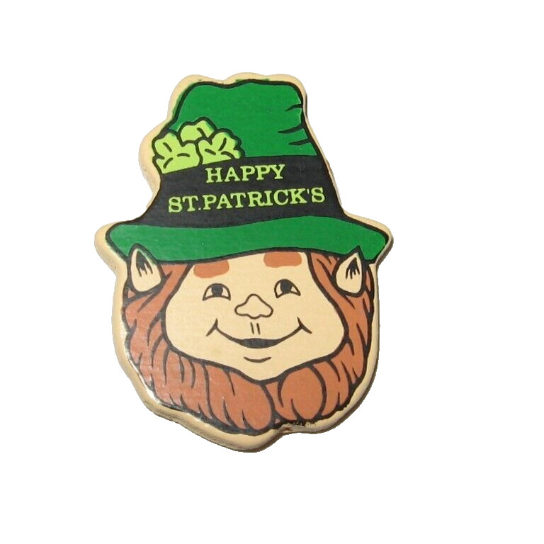 Happy St Patricks Day Pin Leprechaun Green Hat Clovers
