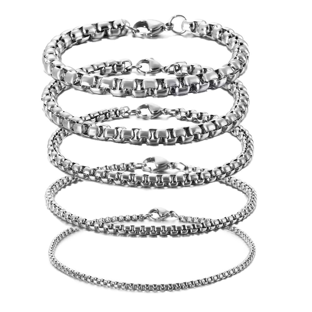 Stainless Steel Chain Bracelet 7"-10" Smooth Box Square Rope Silver 2-7mm N69