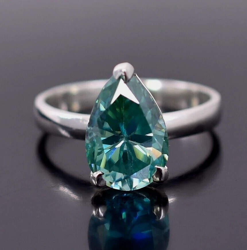 RARE 3.40 Ct Certified Lovely Treated Blue Diamond Solitaire Ring In 925 Silver