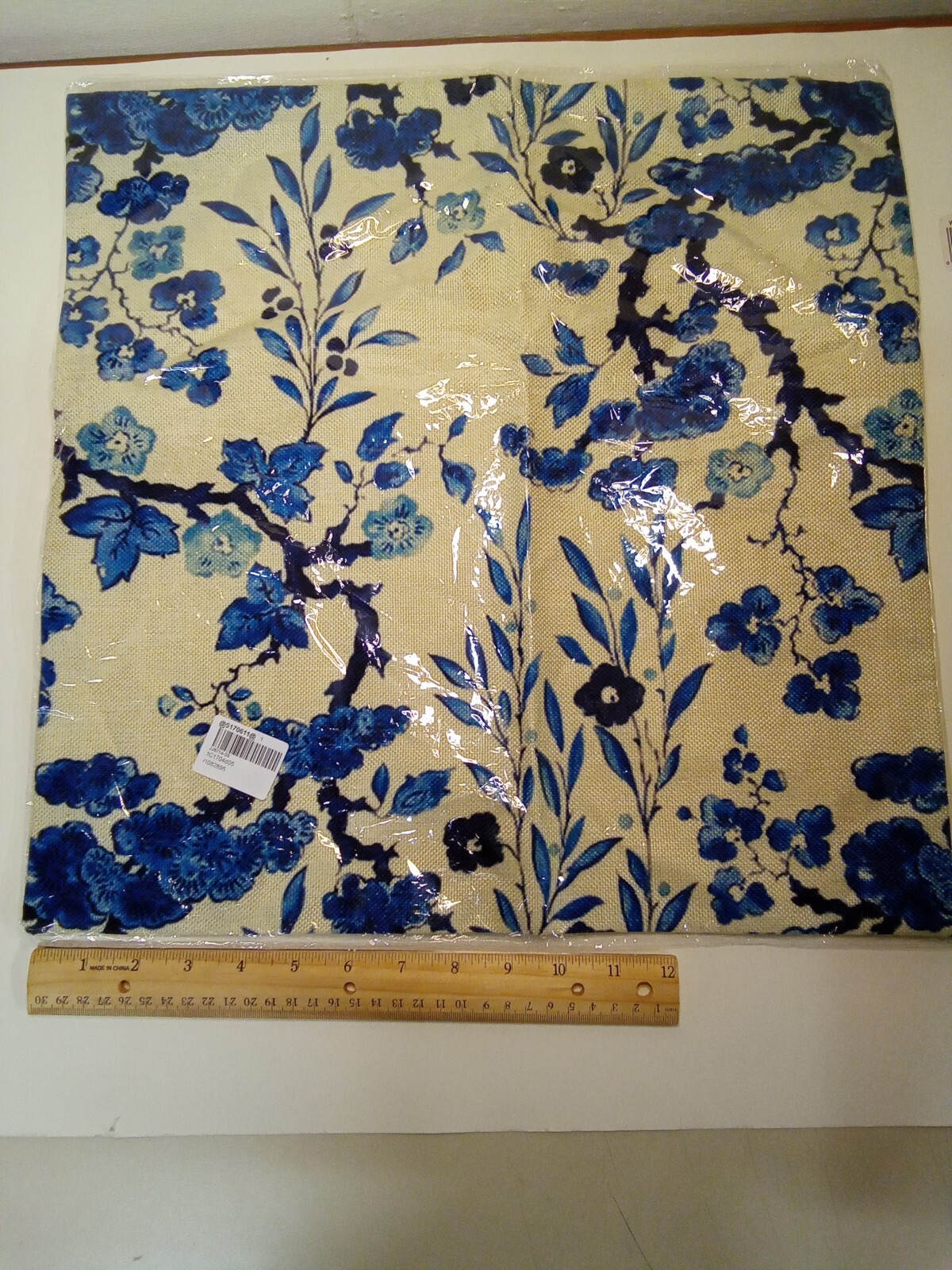 Blue Floral Burlap Pillowcase 17in By 17in