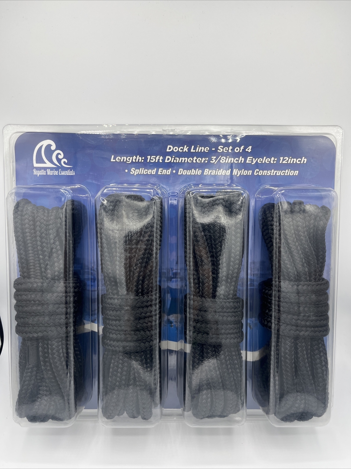 Double-Braided Nylon Dock Line from Regatta Marine Essentials Black L 15 ft. New