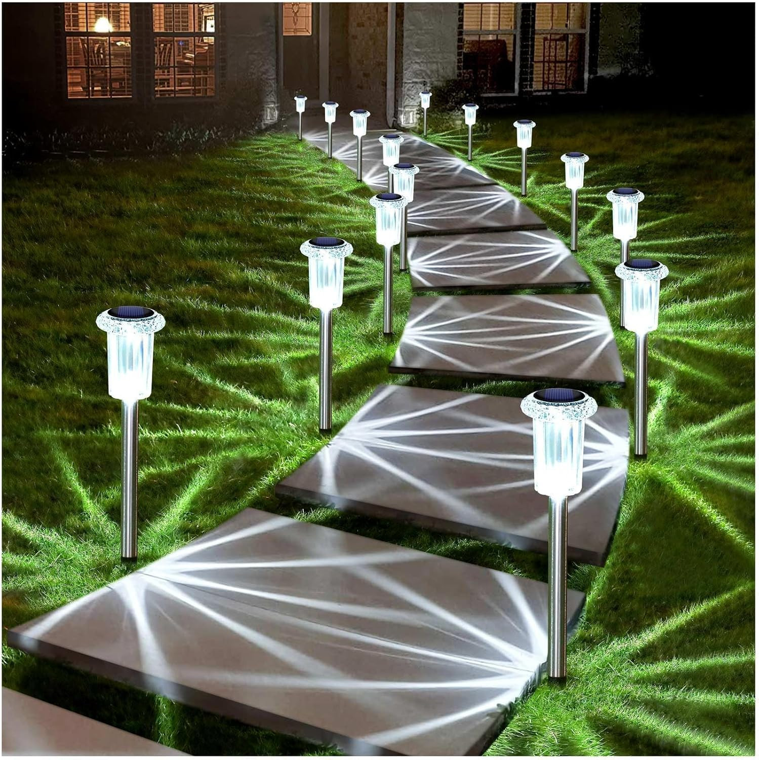 Solar Pathway Lights Outdoor 10 Pack LED Waterproof Stainless Steel Yard Garden