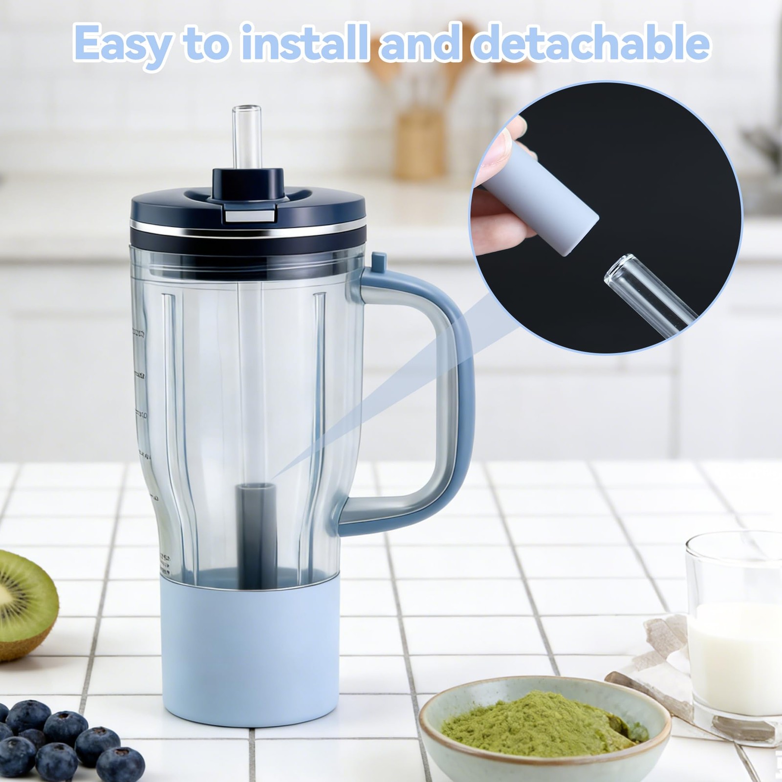2PCS Reusable Glass Straws With Brush Compatible Smoothie Blender Replacement