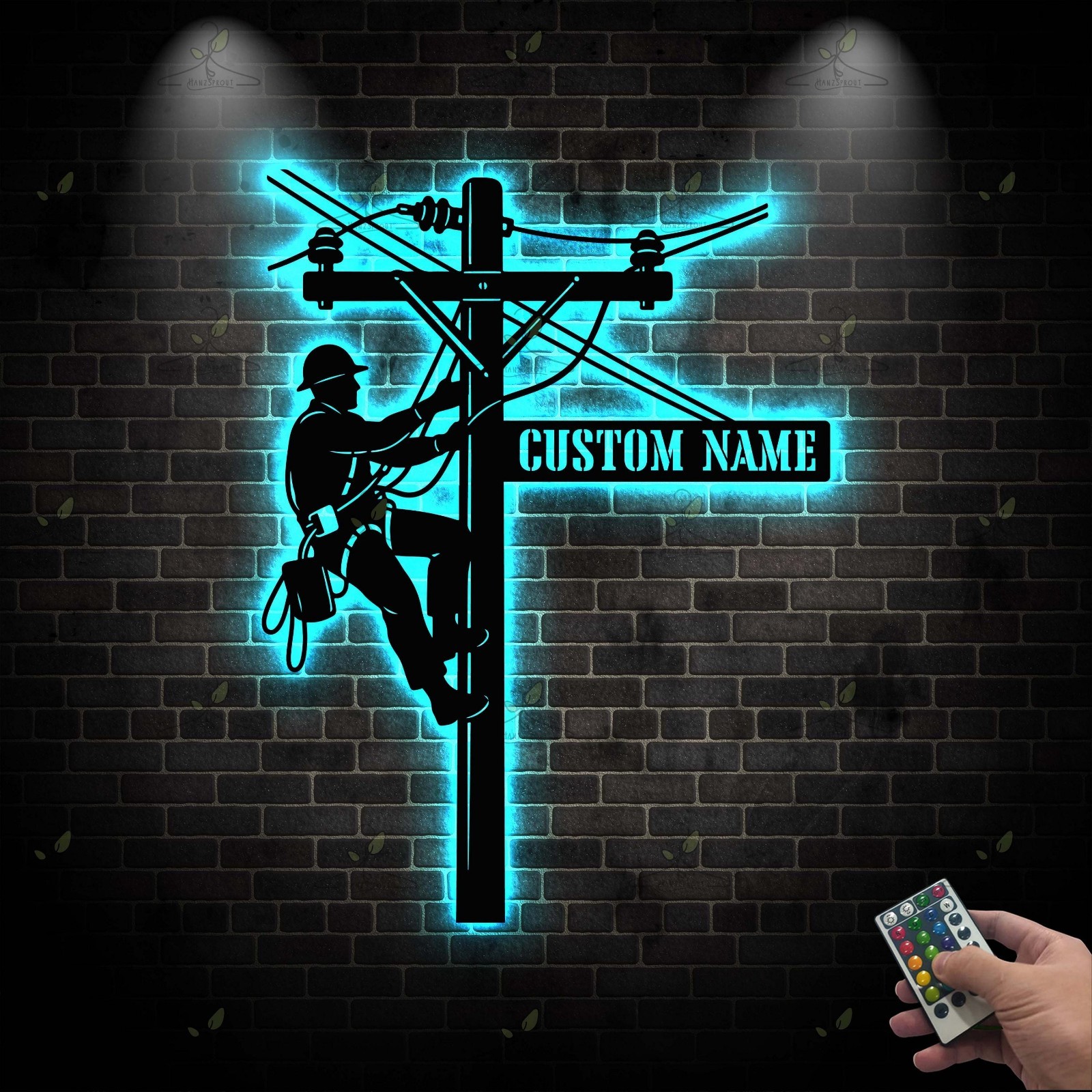 Personalized Lineman Metal Wall Art LED, Lineman Wall Decor,Custom Lineman Metal