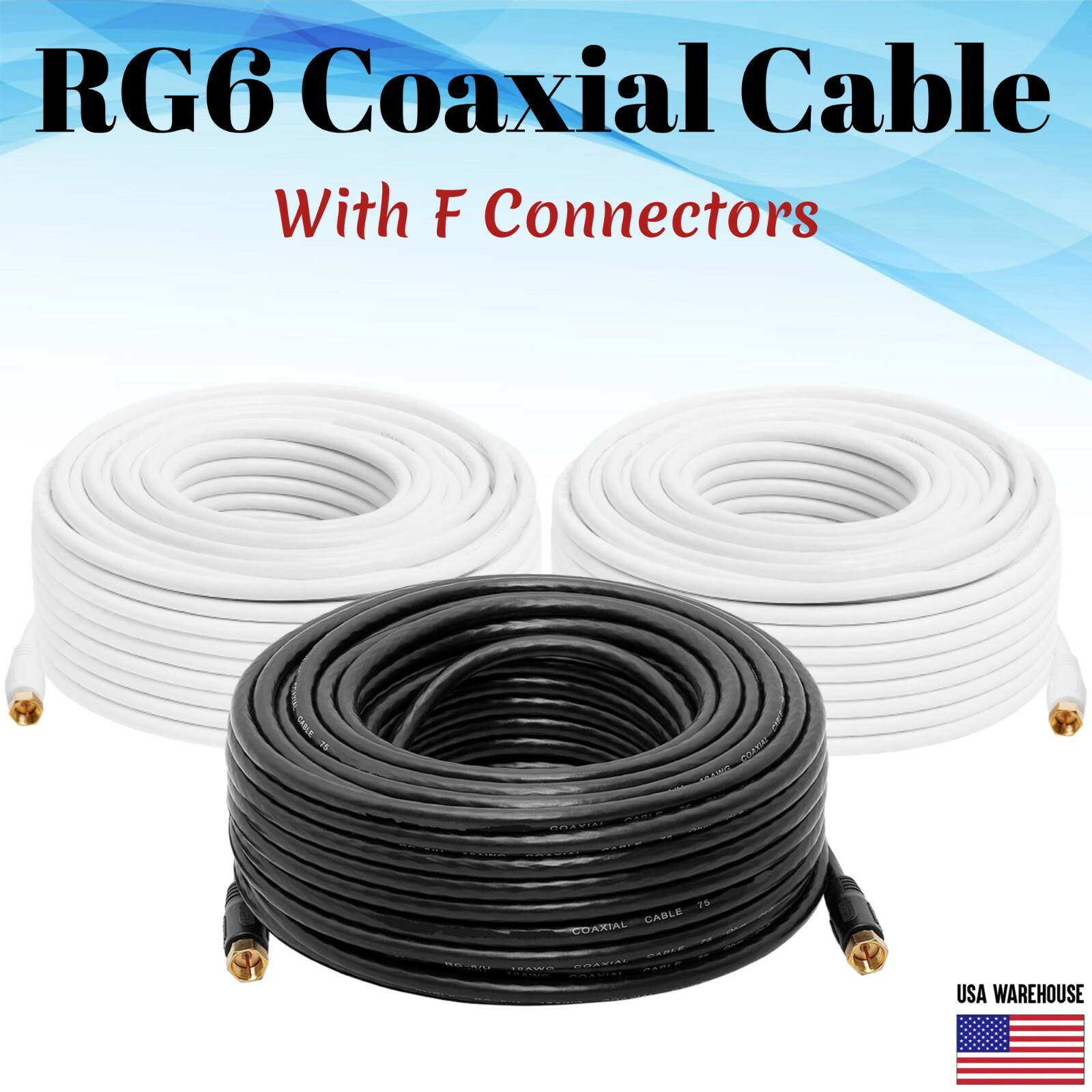 RG6 Coaxial Digital Cable Satellite TV Antenna Coax Dish Video HD F-Type Dual