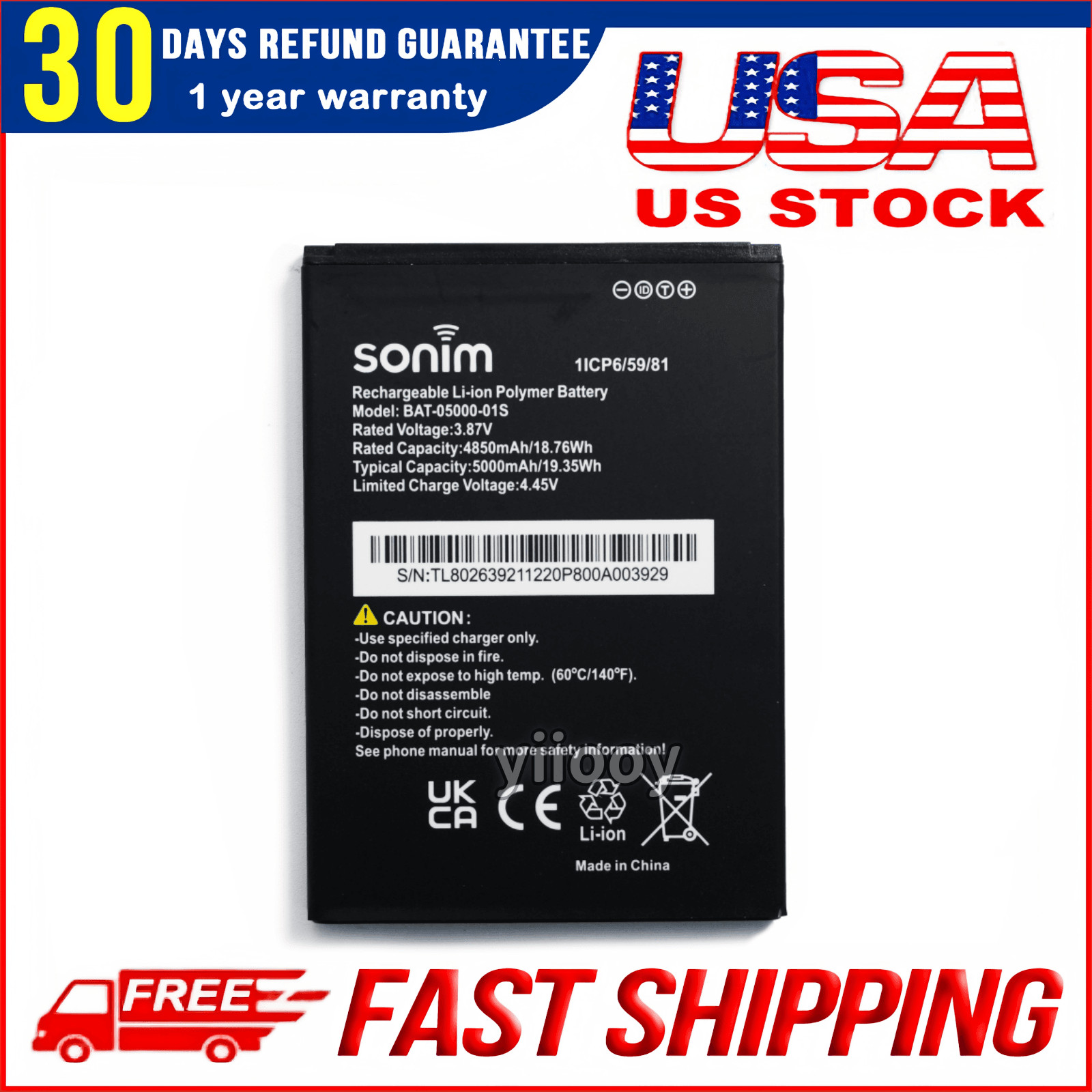 New Original 5000mAh BAT-05000-01S Li-Polymer Battery for Sonim XP10 (XP9900)