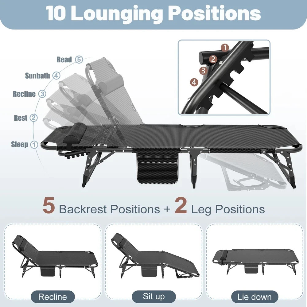 Folding Chaise Patio Lounge Chairs, Outdoor Reclining Patio Chairs, Heavy Duty