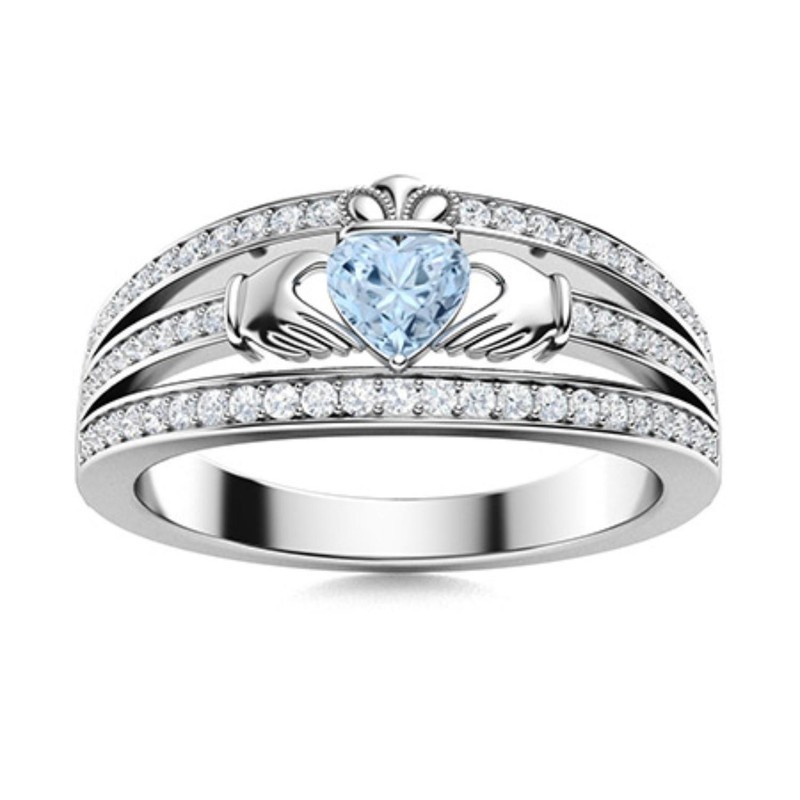 925 Silver Natural Aquamarine Solitaire with Accents Sister Ring Jewelry