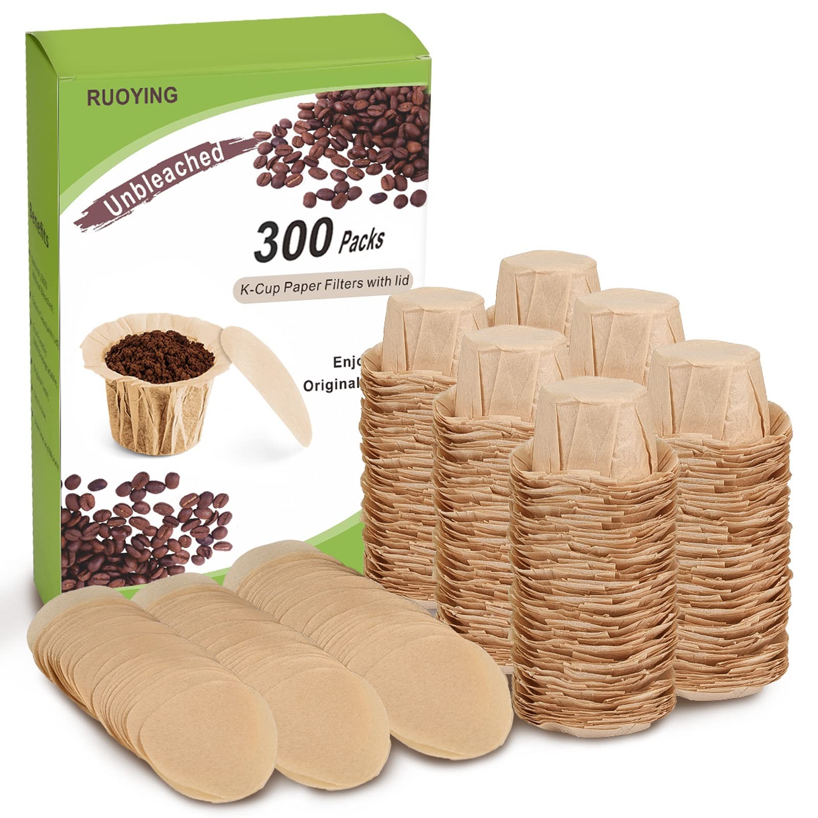 Unbleached K cup Coffee Paper Filters with Lid Disposable for Reusable K Cup ...
