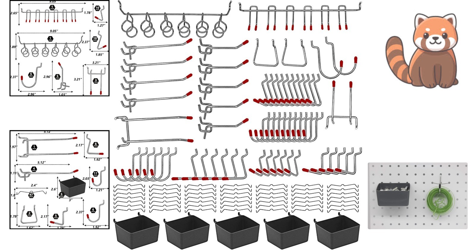 114-Pcs Metal Pegboard Hooks Kit with Bins & Lockable Features - Tool Organizer