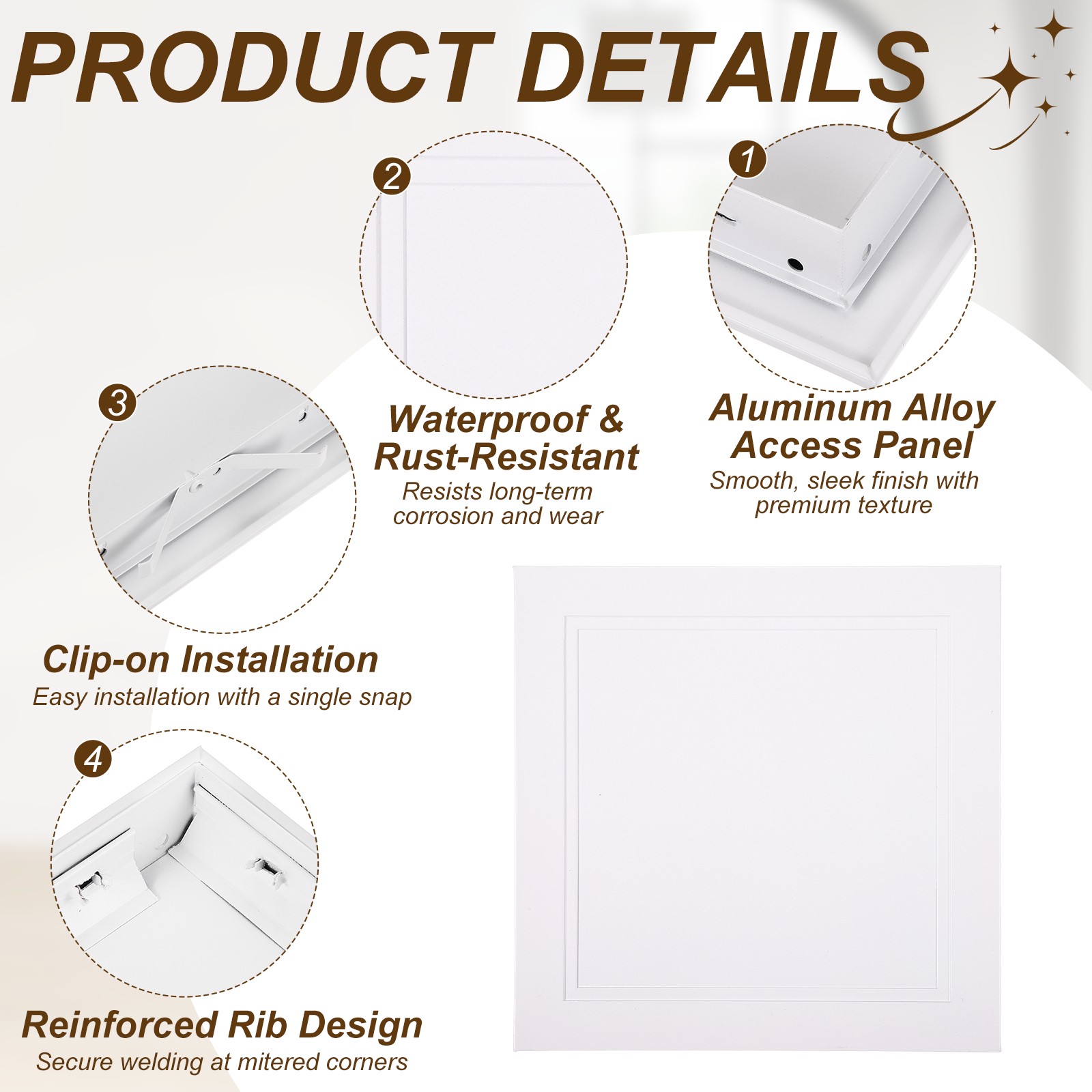 Access Panel (6" x 6") Plumbing Access Door Clip-on Installation, White