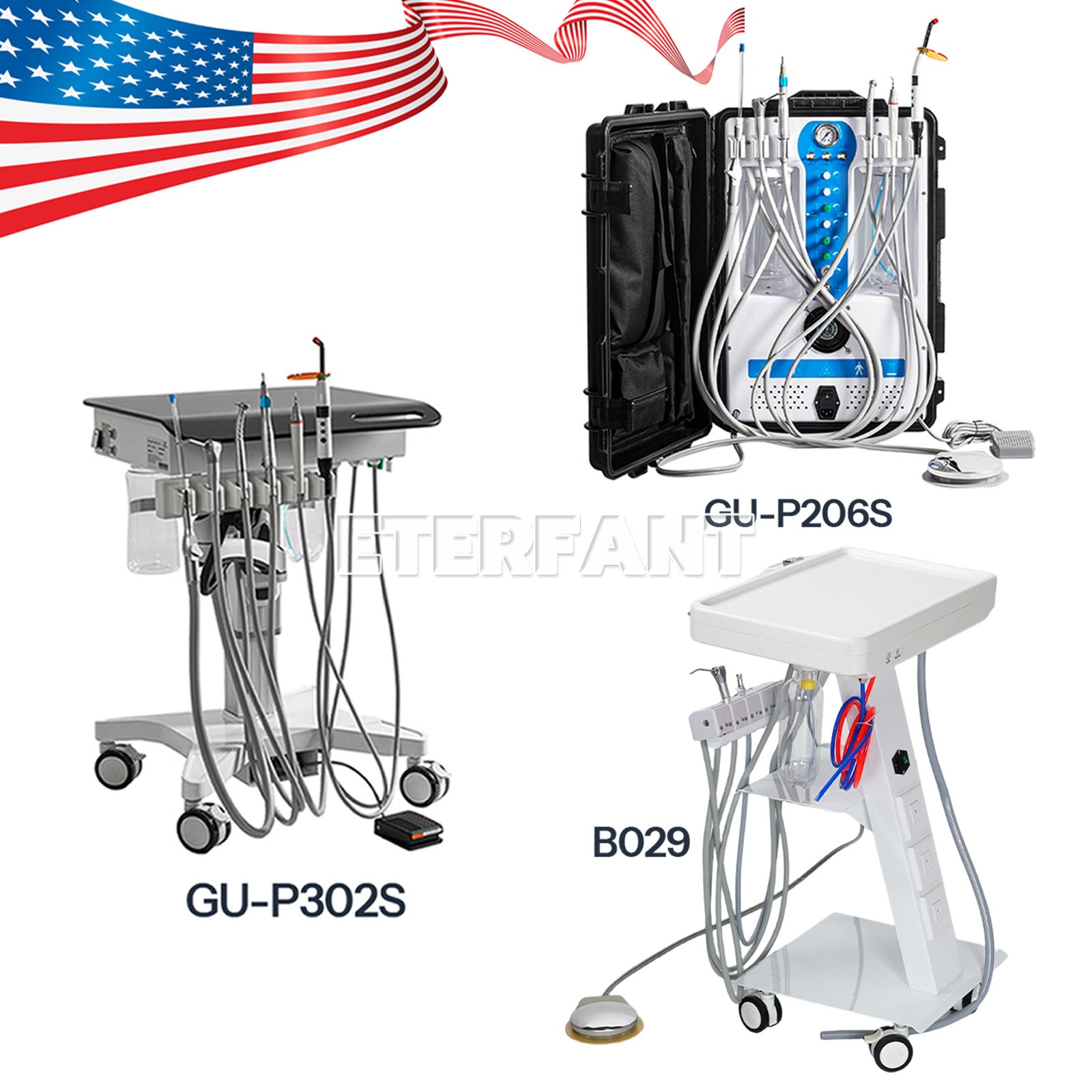 Portable Dental Mobile Delivery Unit System w/Air Compressor 4Holes Suction Cart