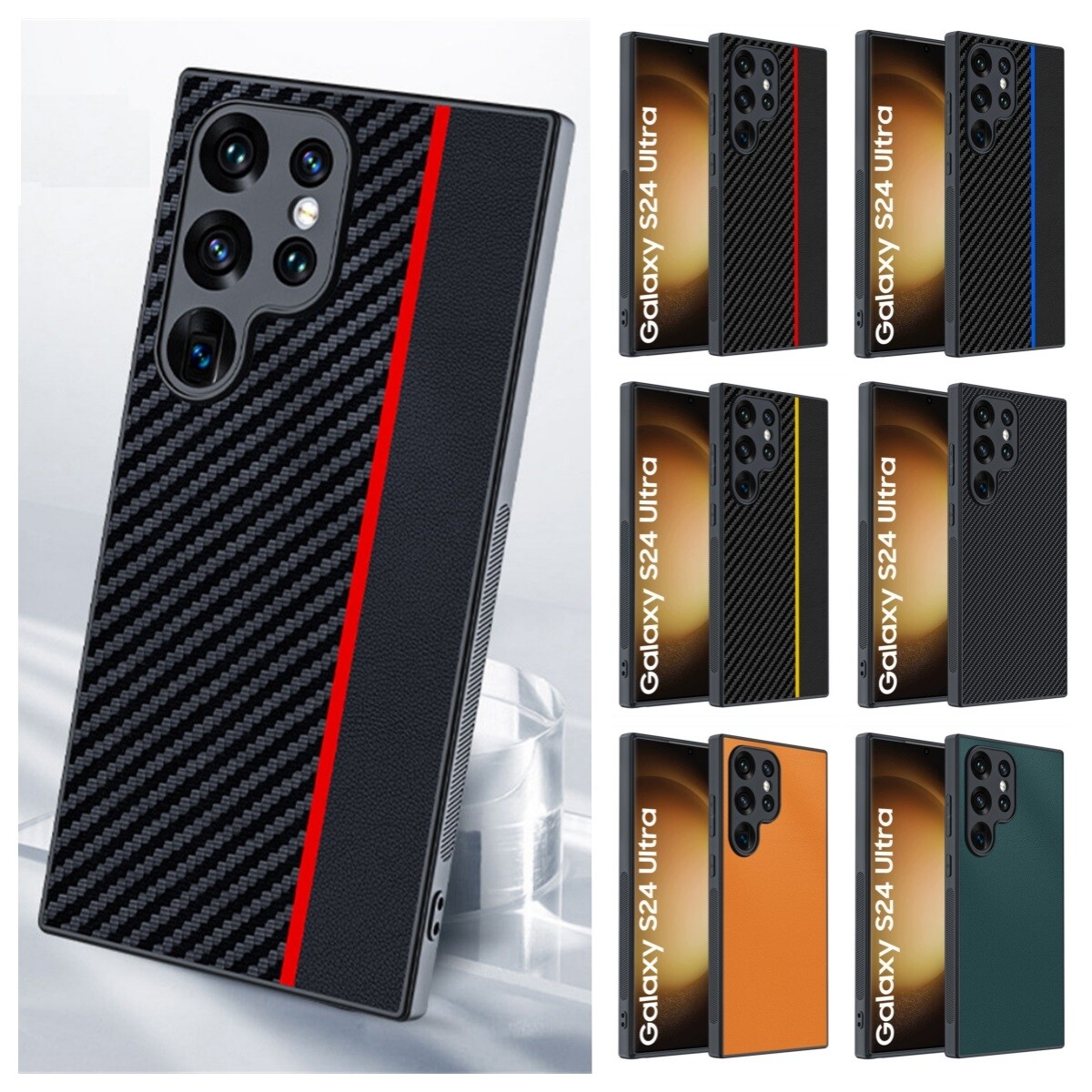 Carbon Fiber Texture PU Leather Case Cover For Samsung Galaxy S25 S24 S23 S22+