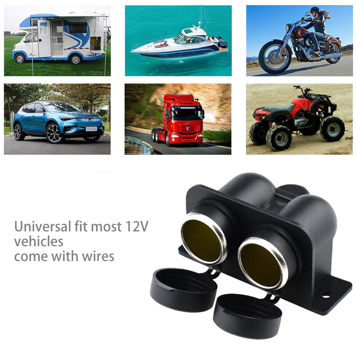 Waterproof Power Dual Socket Car Motorcycle Cigarette Lighter Plug 12V Outlet