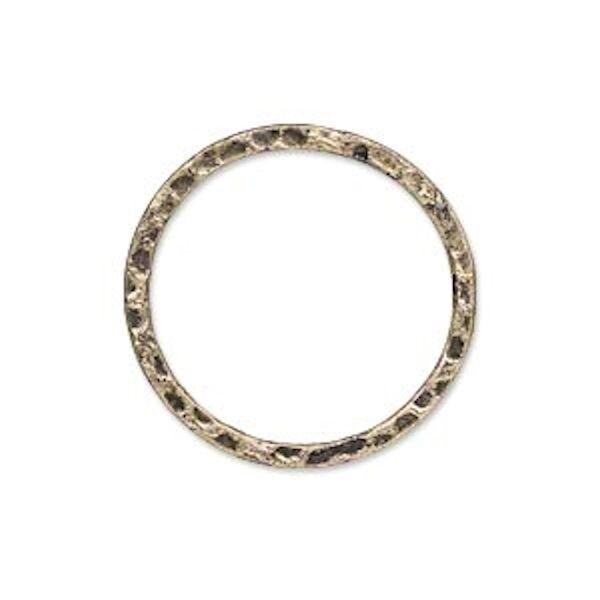 Component, 10 Antiqued Gold Plated Steel 25mm Hammered Round Links