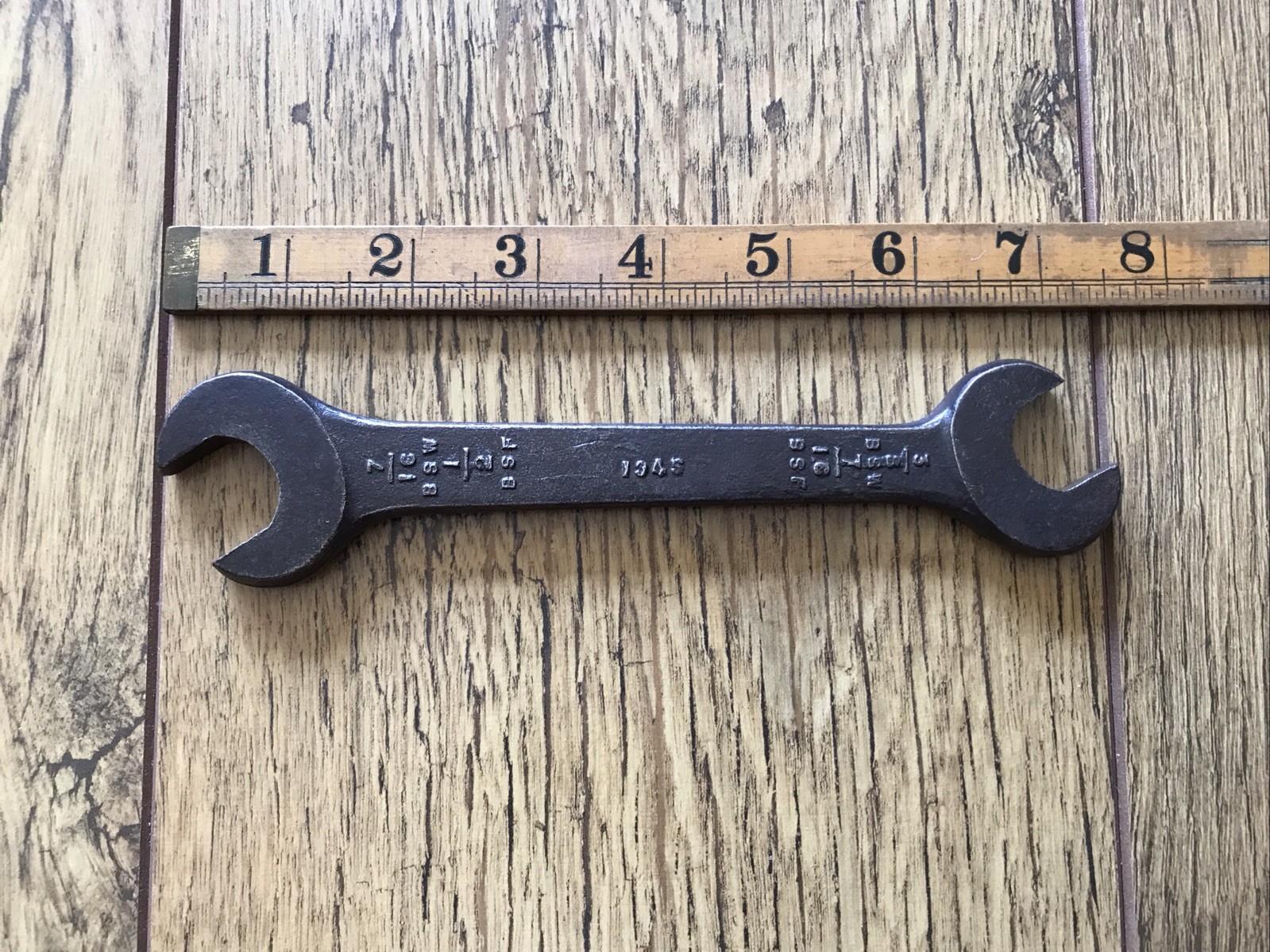 A Vintage 1945 Snail Brand 7/16” X 3/8” BSW Spanner Classic Car Tool.