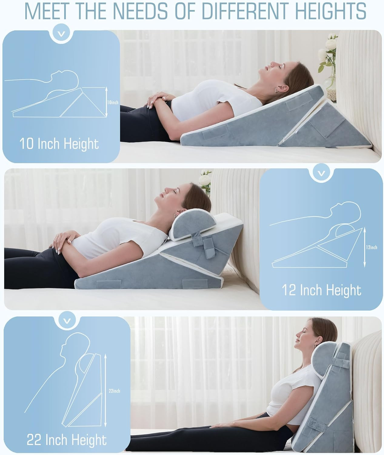 3Pcs Orthopedic Bed for Sleeping, Adjustable 9&12 Inch Memory Foam Post Surger