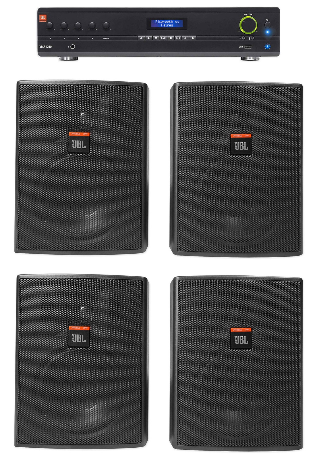 JBL VMA1240 Commercial/Restaurant 240W 70v Amplifier+(4) Indoor/Outdoor Speakers