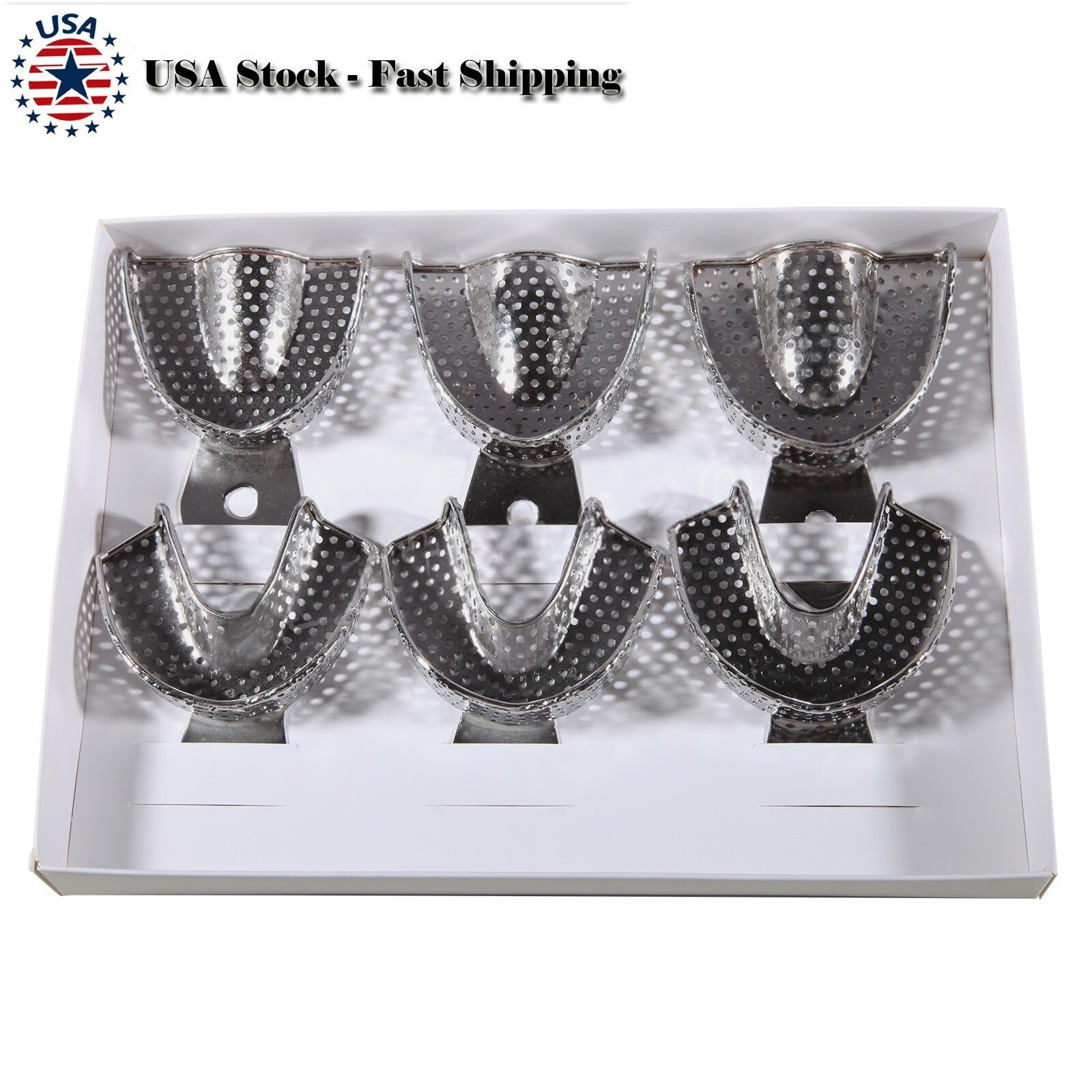 Dental Autoclavable Metal Impression Trays Perforated Stainless Steel S M L 6 Pc