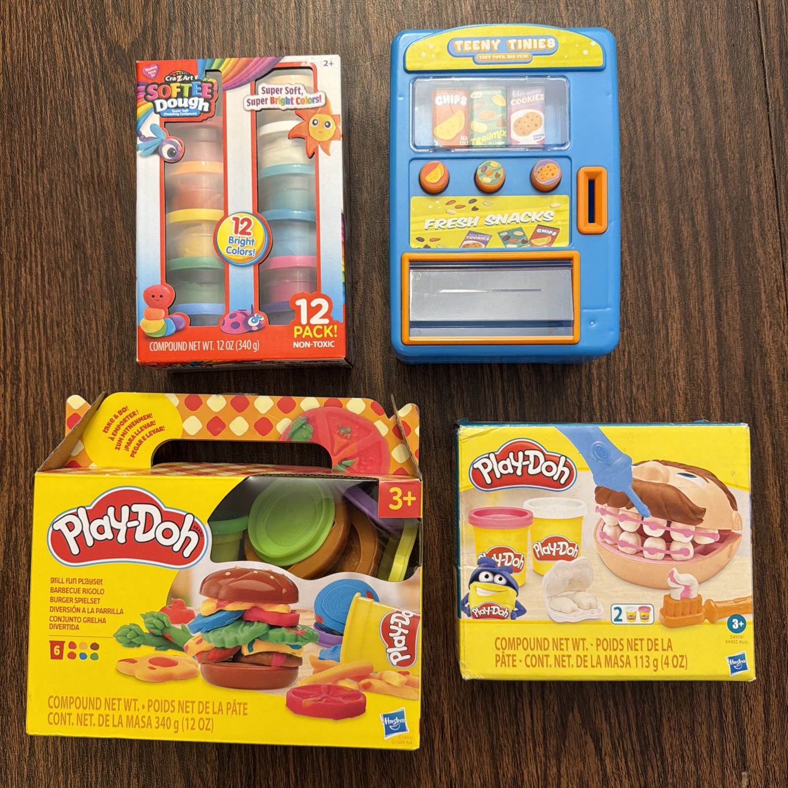 Kids Toy Bundle: Play-Doh Dentist & Grill, Softee Dough & Vending Machine