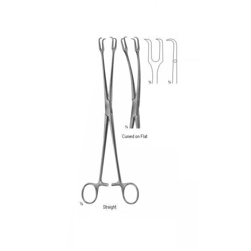 Schroeder Uterine Vulsellum Forceps, 10", Curved on Flat, 2 x 2 Teeth, Premium