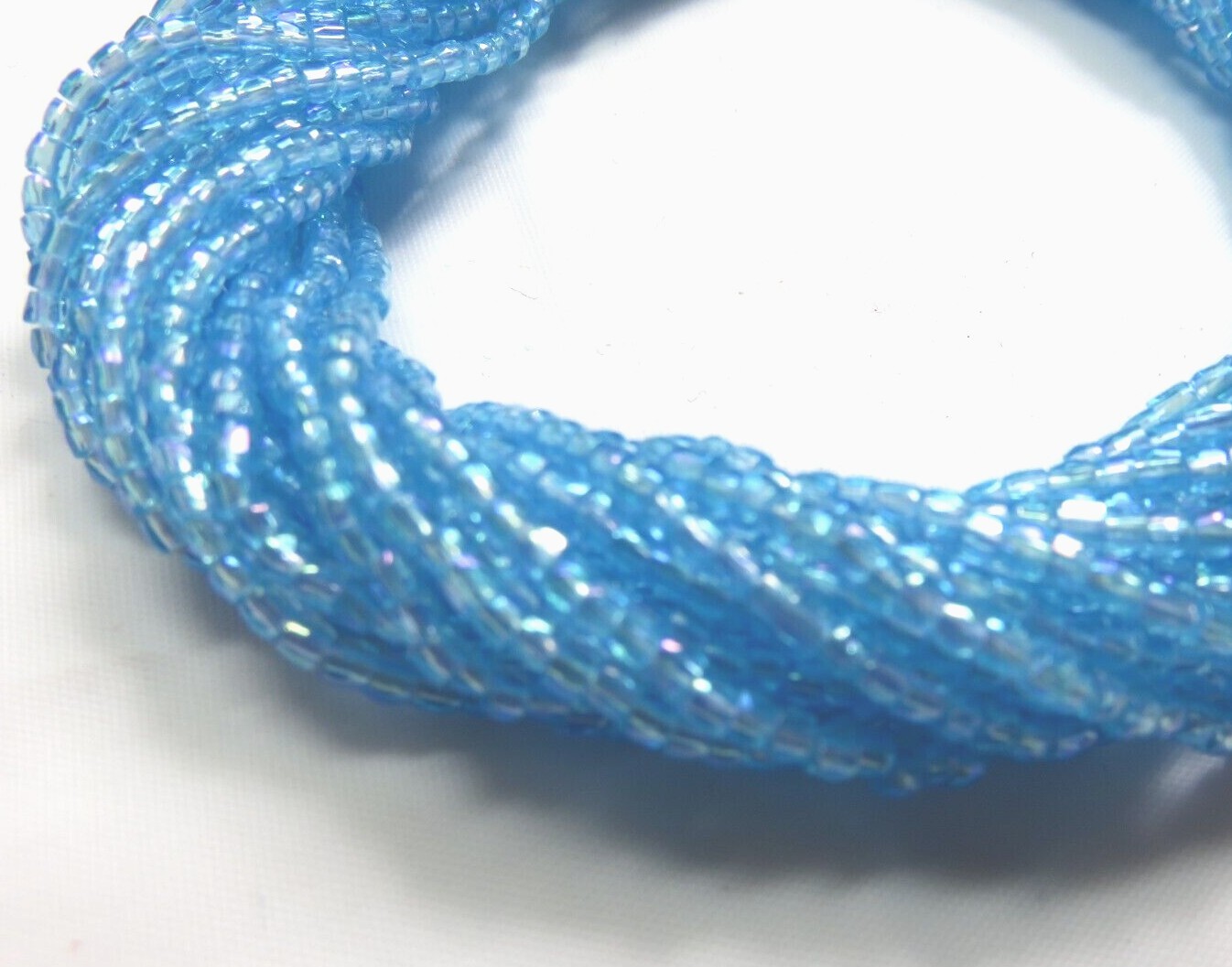 1 FULL HANK ~ LIGHT AQUA RAINBOW ~ 9/0 3-CUT ~ GLASS SEED BEADS ~ 10 Strands